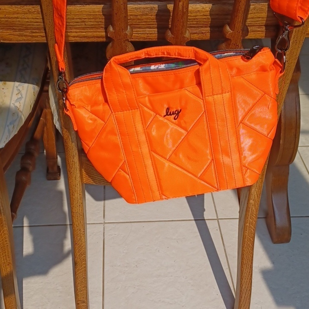 Lug Neon Orange Dory Mini Quilted Tote Bag with Short Handles, EUC, 11"x7"x4"